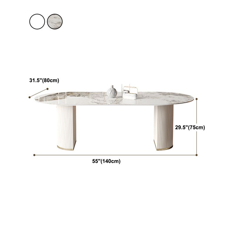 Modern Double Pedestal Table Oval Dining Table for Home Kitchen