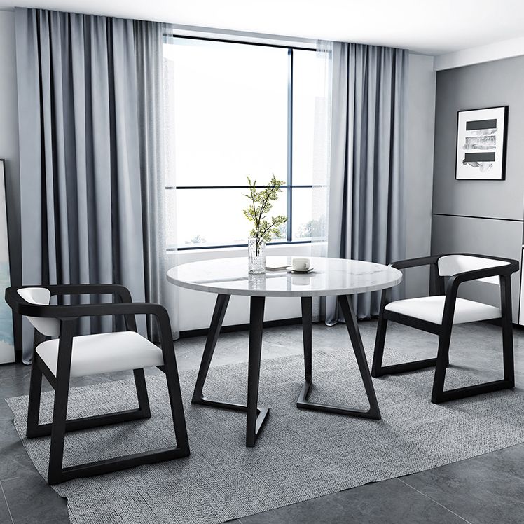 Sintered Stone White Tone Dining Table Industrial Style Double Pedestal Table for Dining Room
