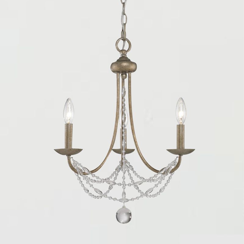 3/6 Heads Metal Hanging Chandelier Traditional Silver Candelabra Pendant Lamp with Crystal Strand Deco