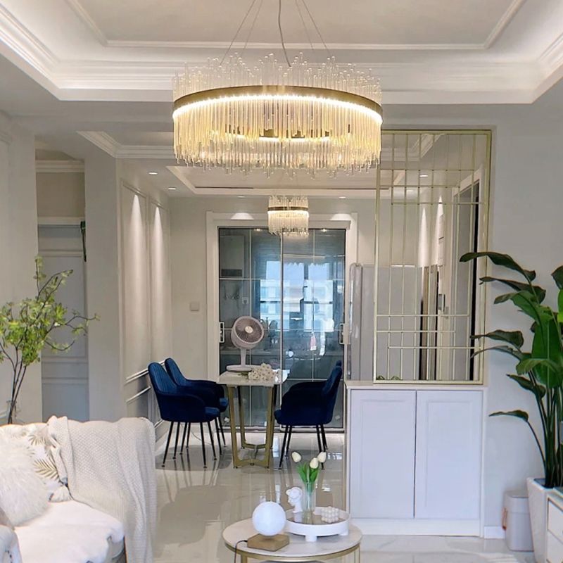 Modern Luxury LED Hanging Light Metal Linear Chandelier for Living Room