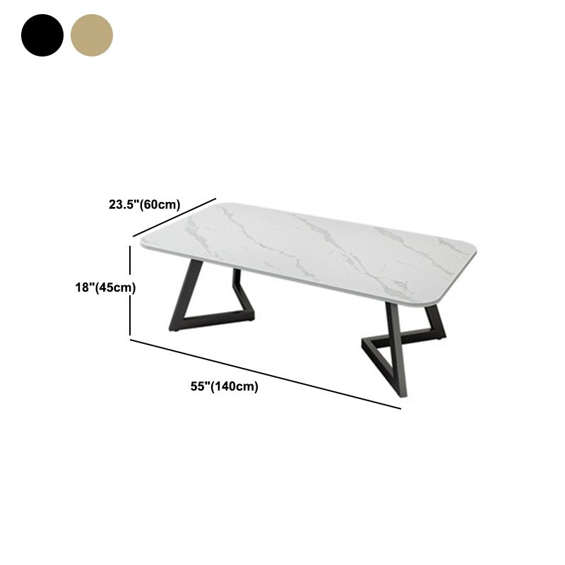 Geometric Stone Top Coffee Table in White of 17.7"/19.7" High