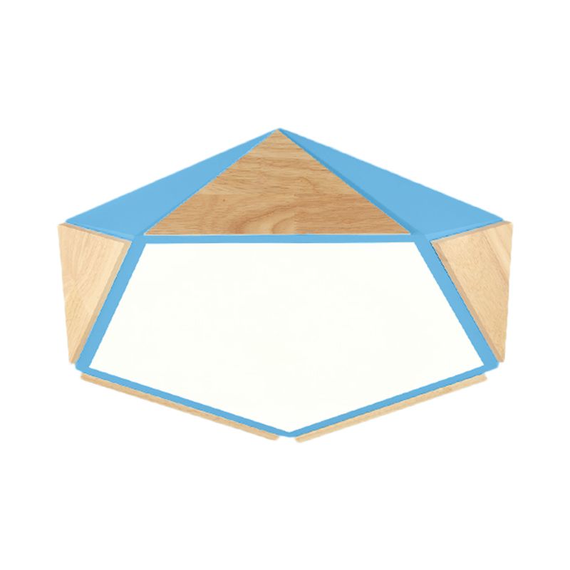Flat Pentagon Ceiling Mount Light Macaron Stylish Wood LED Flush Light for Kids Bedroom
