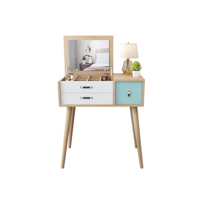 Wooden Flip-top Vanity Set Modern Natural Vanity Desk with Drawers