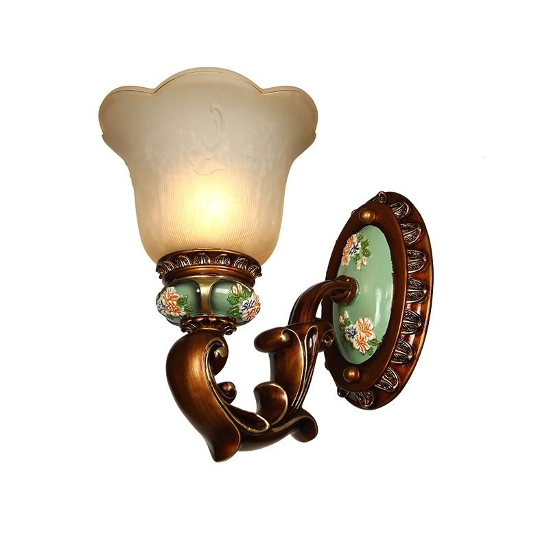 1 testa Opal Glass Sconce Funce Seguite tradizionale Accensione a parete a forma di corridoio floreale marrone