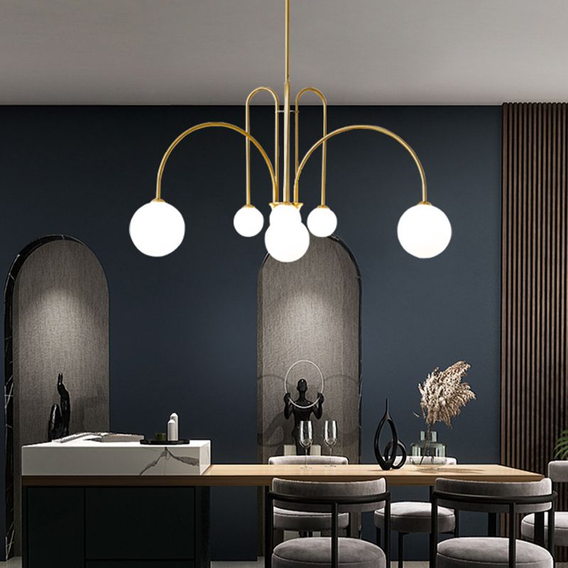 Witte glazen bal schaduw kroonluchter licht 6 lichten metaal minimalisme moderne stijl hangende lamp voor woonkamer