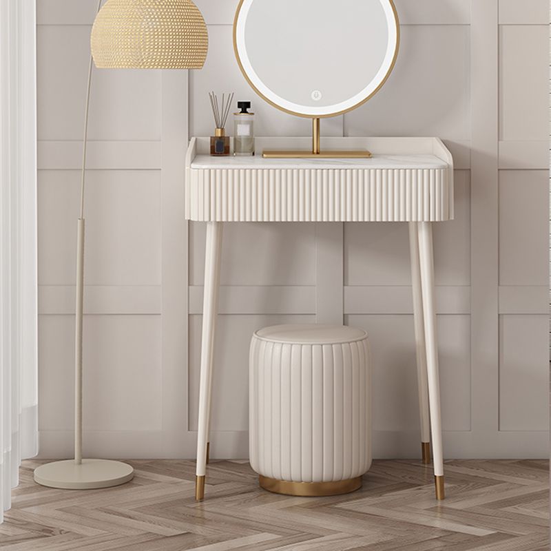 Slate Top Vanity Dressing Table Set Glam Beige Makeup Counter with Drawer