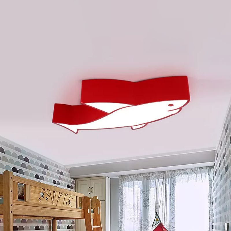 Children LED Light Fixture with Acrylic Shade Red/Yellow/Blue Shark Flush Mount Recessed Lighting