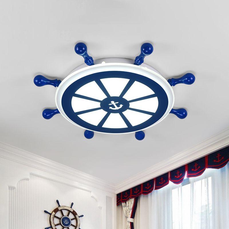 Acrylic Rudder Ceiling Lighting Kids 21.5"/25.5" Wide LED Blue Flush Mount Light in Warm/White Light