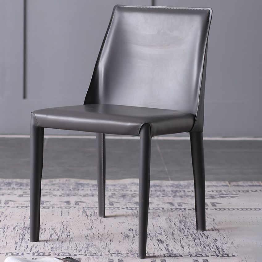 Home Leather Armless Dining Chairs Upholstered Side Chairs with Metal Legs