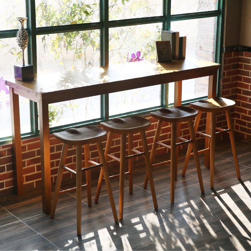 Modern Bar Height Table Solid Wood Top Bistro Pub Table with Wood Legs