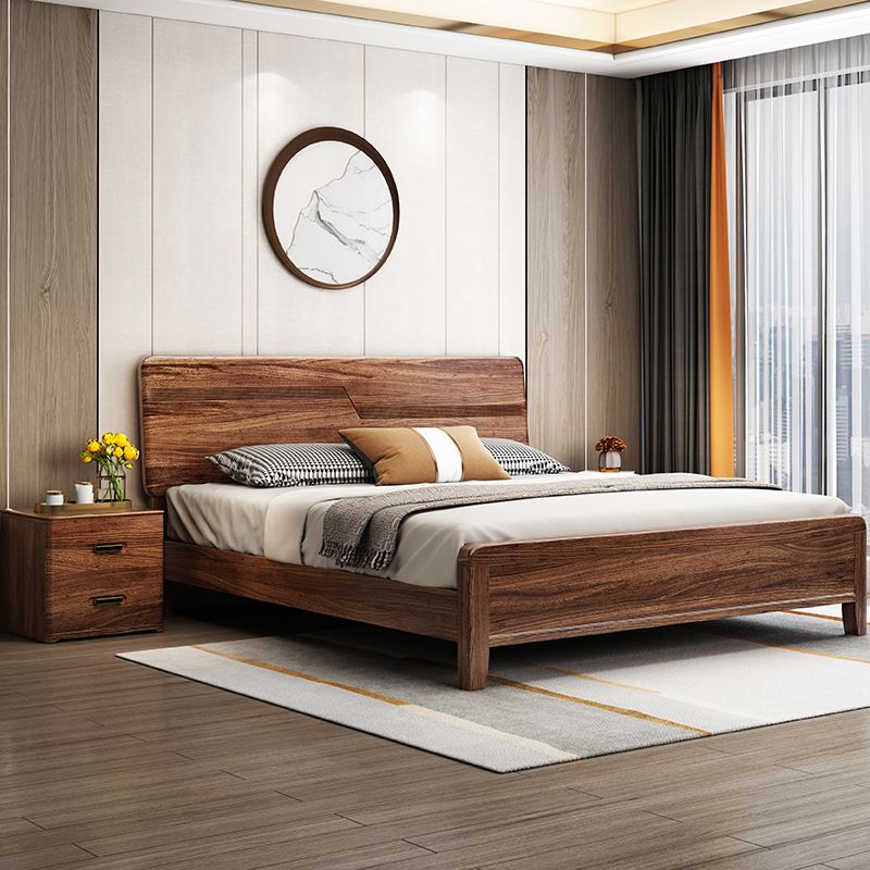 84.65 inch Wide Mid-century Bed Frame Pine Wood Panel Bed with Headboard