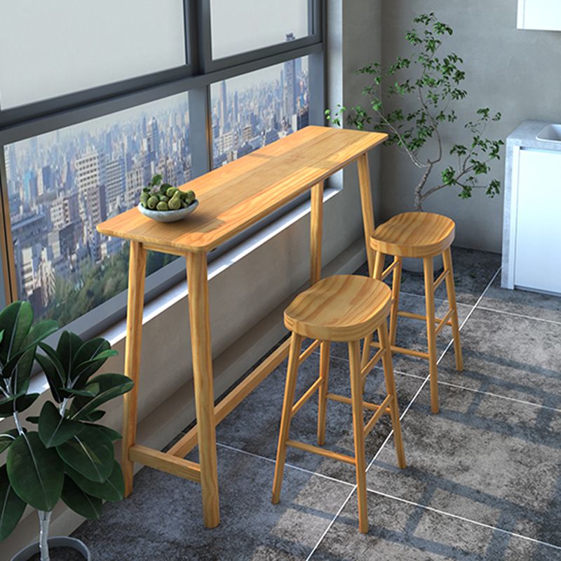 Modern Rectangle Bar Dining Table Wood Bar Height Table with Trestle Base in Brown