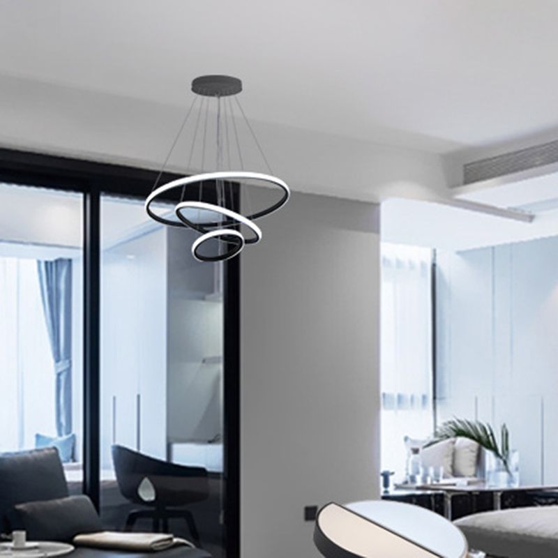 Luces colgantes de metal de estilo colgante de múltiples capas de 3 luces en negro