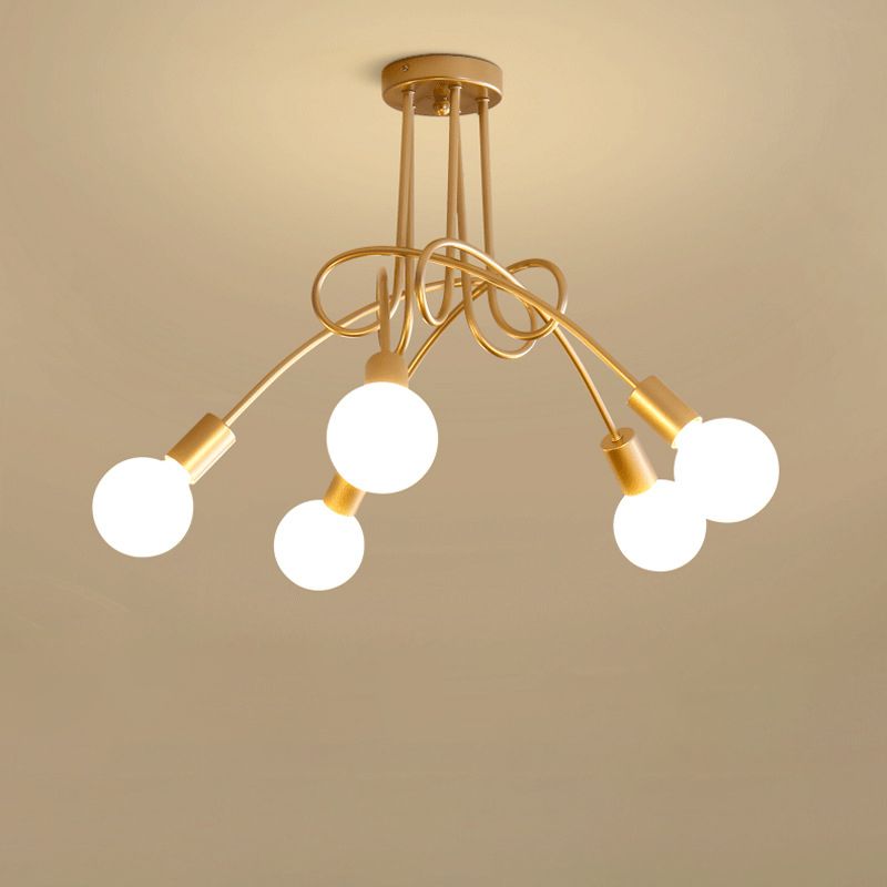 Gold Sputnik Semi Flush Mount in Industrial Creative Style Wrought Iron Ceiling Fixture