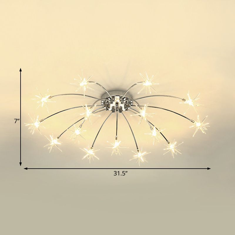 Lámpara de techo semi empotrada LED cromada/dorada contemporánea de montaje semiempotrado de metal en forma de fuegos artificiales 12/15/21 luces