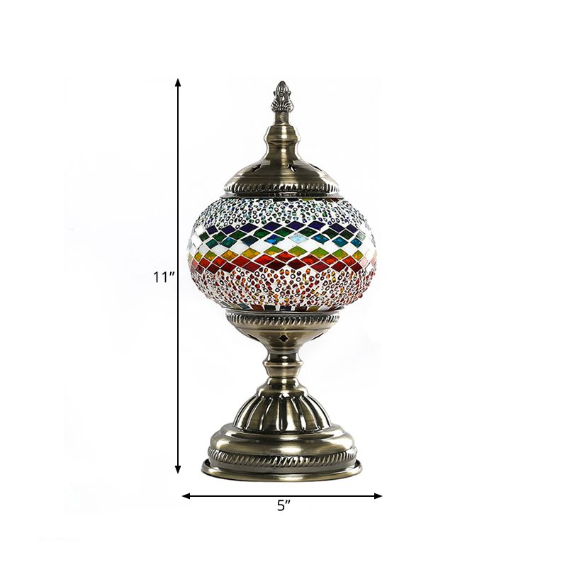 1 Light Night Light Mediterranean Global Orange/Red and Blue Stained Glass Table Lamp for Bedroom