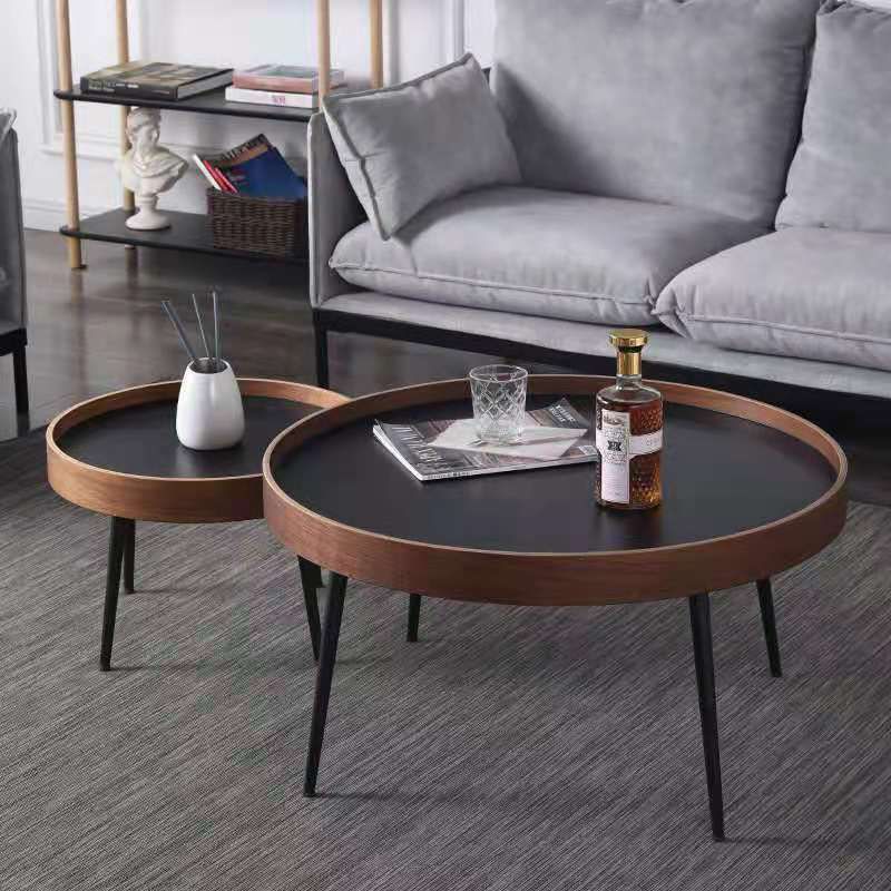 Round Brown/Black Wood Coffee Table 3 Legs Base 2 Nestling Cocktail Table