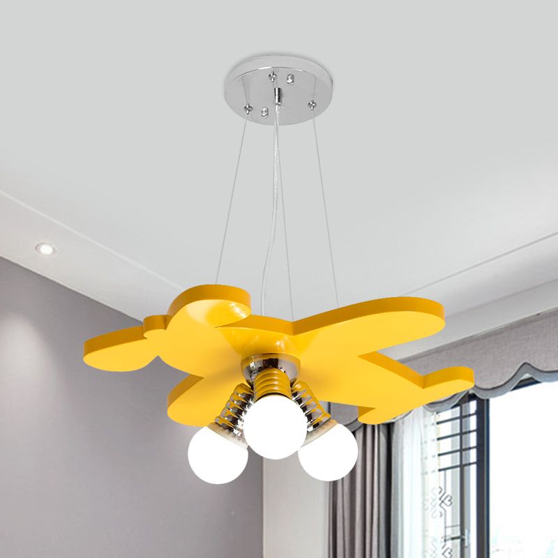 Battle-Plane Kindergarten Chandelier Lamp Acrylic 3 Heads Children Style Bulb Hanging Light in Yellow/Blue/Green
