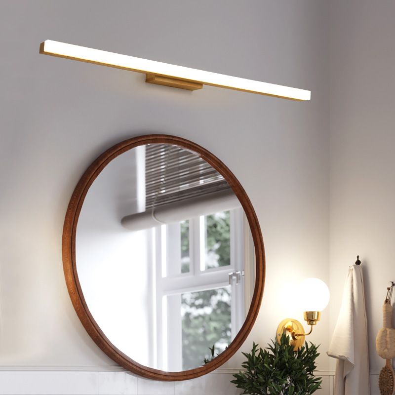 Wood Linear Shade Wall Sconce Modern 1 Light Mirror Wall Lighting Fixtures in Brown