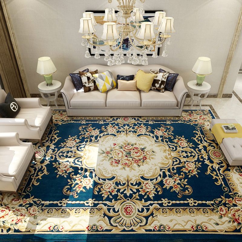 Blau antiker Druckteppich traditioneller Polyester-Fläche Teppich Anti-Rutsch-Waschbar Teppich