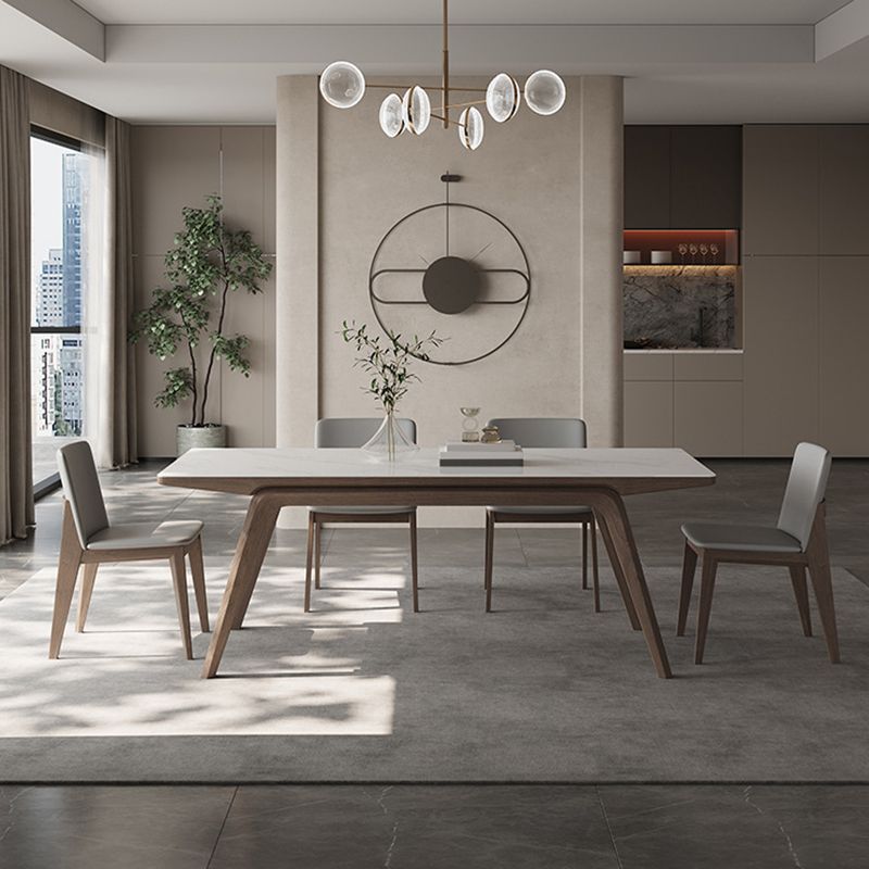Modern Rectangle Dining Table Sintered Stone Table with Wooden Legs