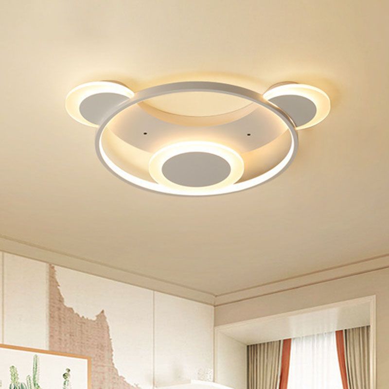 Bear Shaped Bedroom LED Flush Mount Metal Modern Flushmount Ceiling Light in White