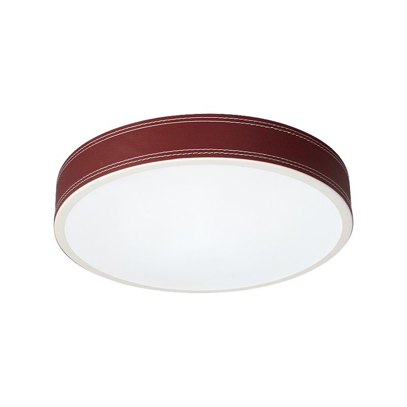 Dark Red Drum Ceiling Light Fixture Minimalism Metal Flush Ceiling Light in Warm/White Light, 12"/16"/19.5" Wide