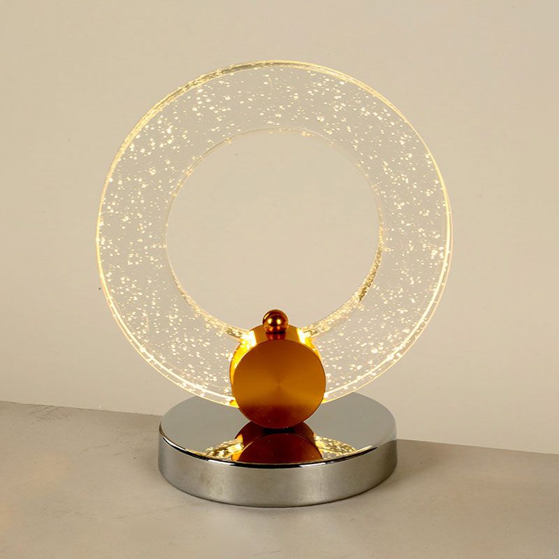 Halo Ring Night Table Lamp Minimalist Clear Seeded Crystal Desk Light for Living Room