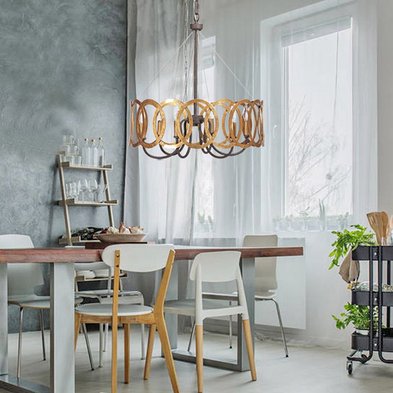 Overlap Rust Ring Industry Style Chandelier Light 19" Wide Candlestick Shape Vintage Hanging Lighting Fixture for Living Room