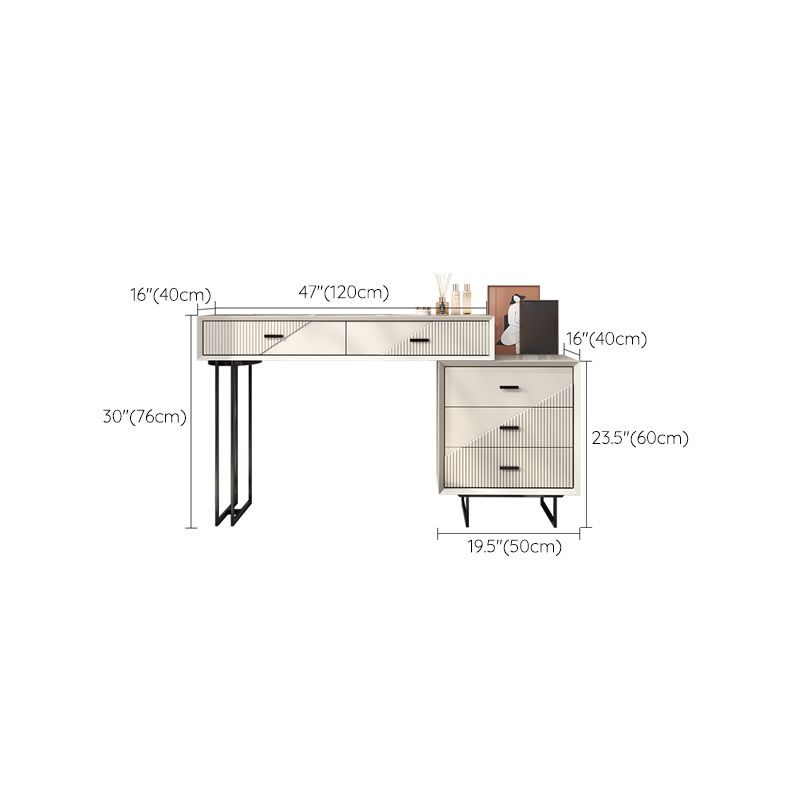 Scandinavian Stone White Vanity Desk 5-Drawers Vanity Dressing Table