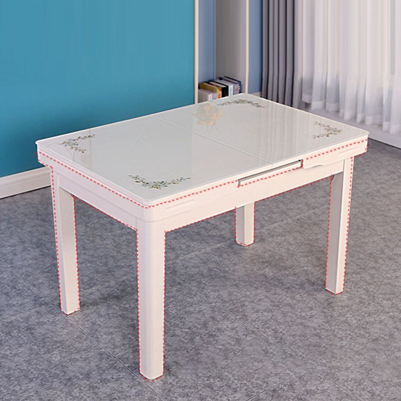 Contemporary Extendable Rectangular Glass Dining Table with 4 Legs