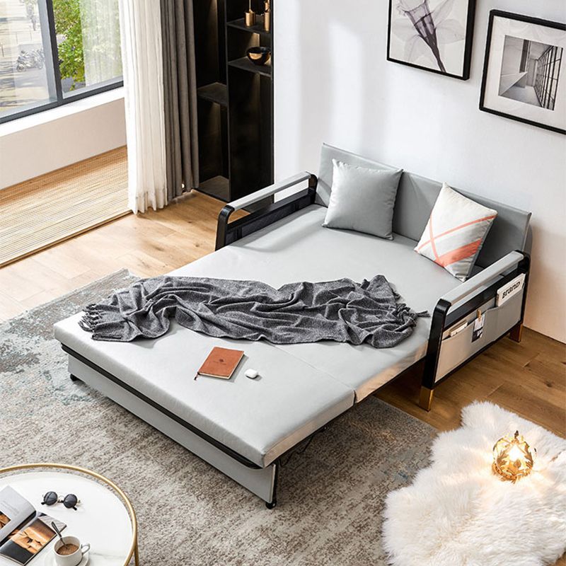 Convertible Bed Sofa with Storage Square Arms Cushion Back Bed Sofa