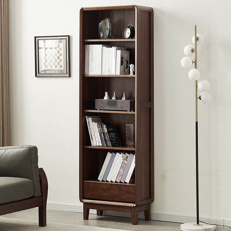 Modern Style Closed Back Bookshelf Standard Solid Wood Bookcase with Drawers