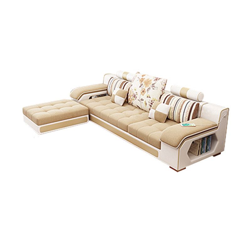 Tuxedo Arm Sofa and Chaise Slipcovered Fabric Settee with Storage