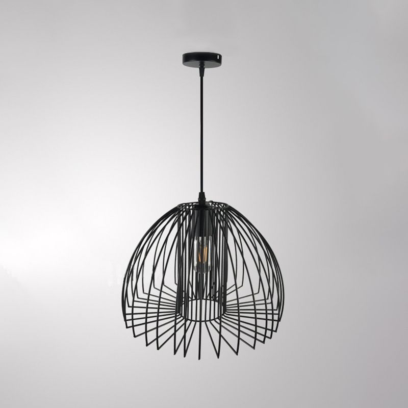 Luce a sospensione con cornice a filo industriale 1 lampadina lampada sospesa metallica con tonalità a cupola in nero/rame per soggiorno