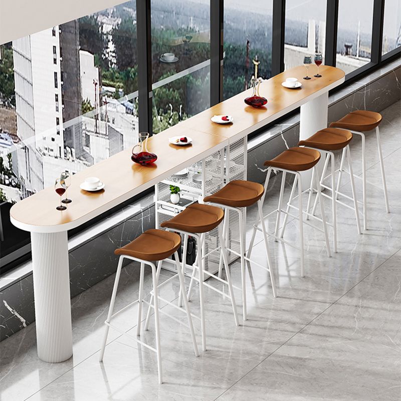 Industrial Metal Double Pedestal Bar Table Solid Wood Top Bar Table with Shelves