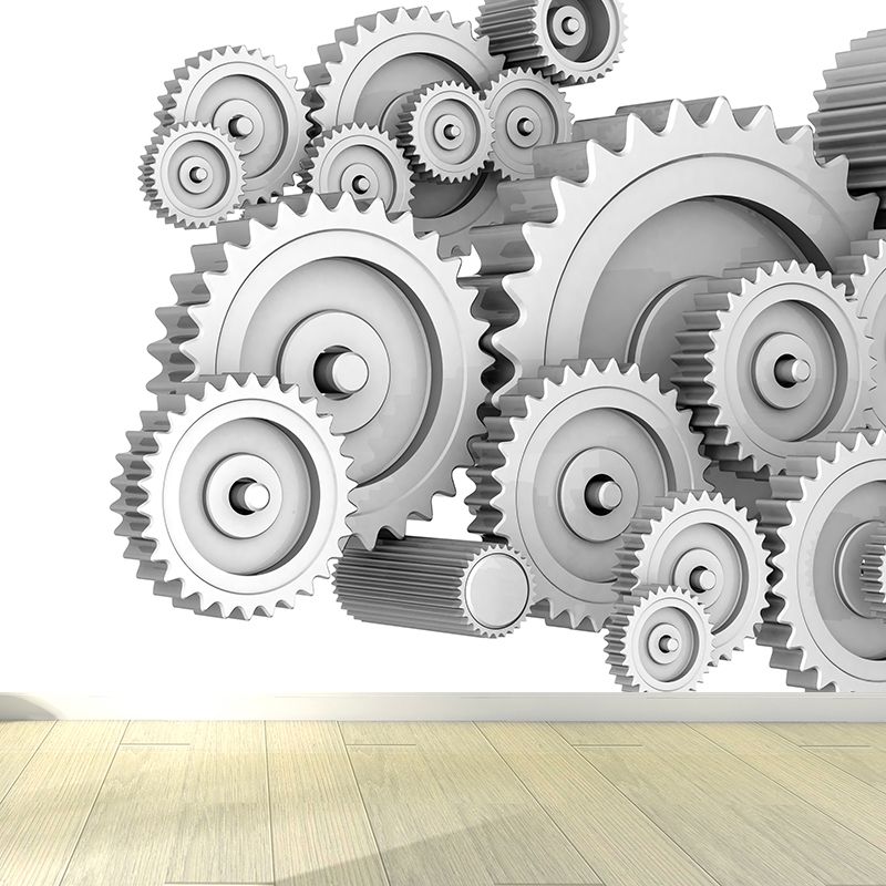 Dark Color Gear Wallpaper Mural Metal Steampunk Waterproofing Wall Art for Garage