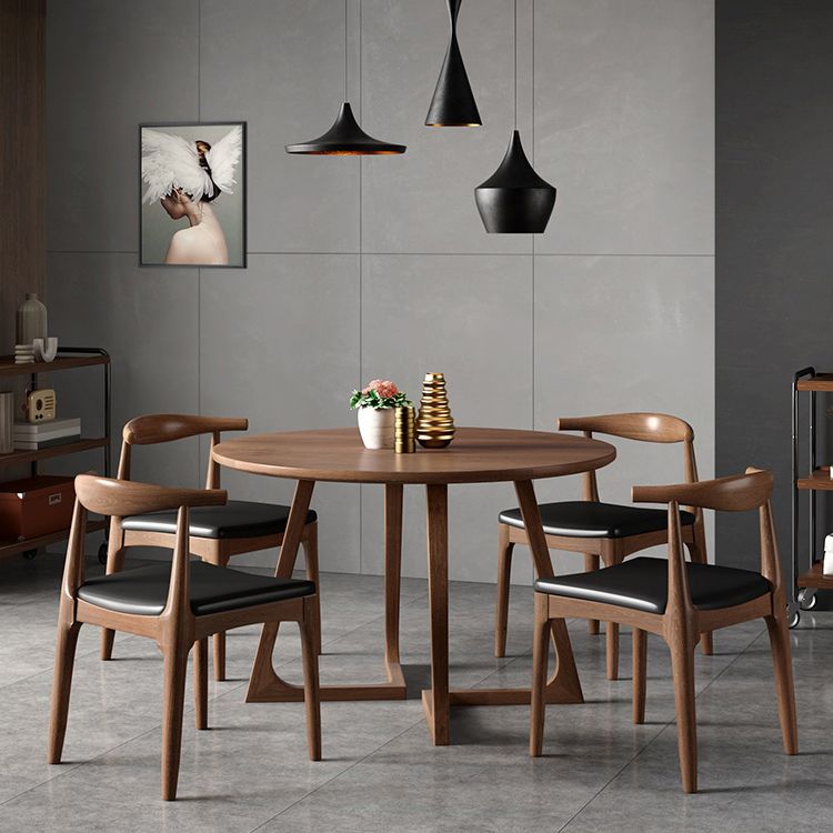 Modern Style Dinette Set 1/2/3/4/5 Pcs Round Solid Wood Dinette Table with Dining Chair