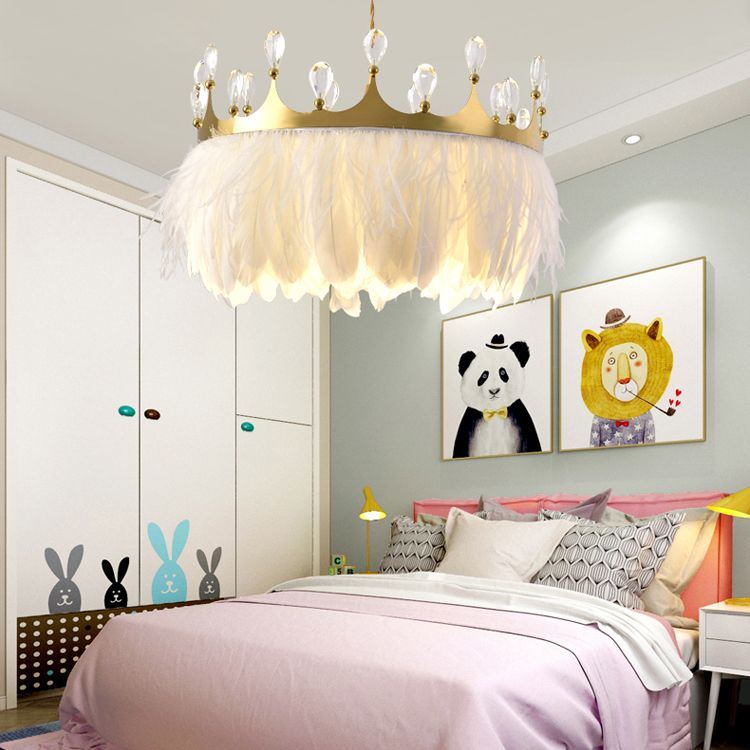 Ultra-modern Crown Pendant Lighting Fixtures Feather Hanging Lamp with Hanging Cord for Bedroom