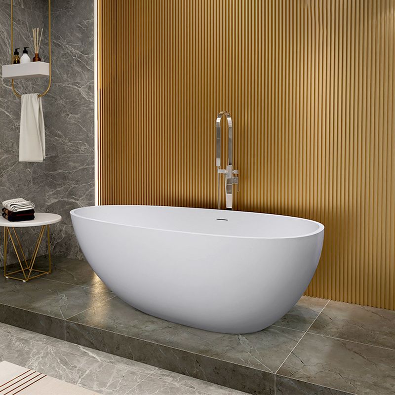 Modern Oval Tub with Drain and Overflow Trim White Soaking Bathtub for Home