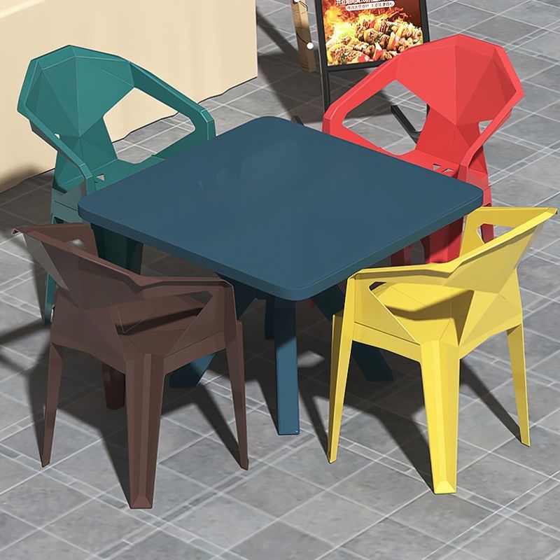 Modern Plastic Dining Table Outdoor UV Resistant Patio Table with Umbrella Hole