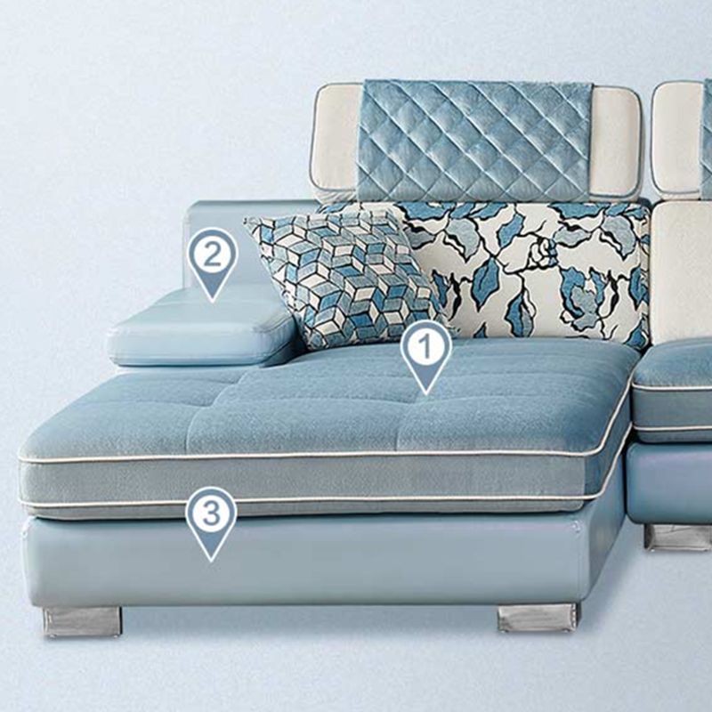 Nordic 4-Seat Sectional & Chaise Pillow Top Arm Sectional Sofa in Blue