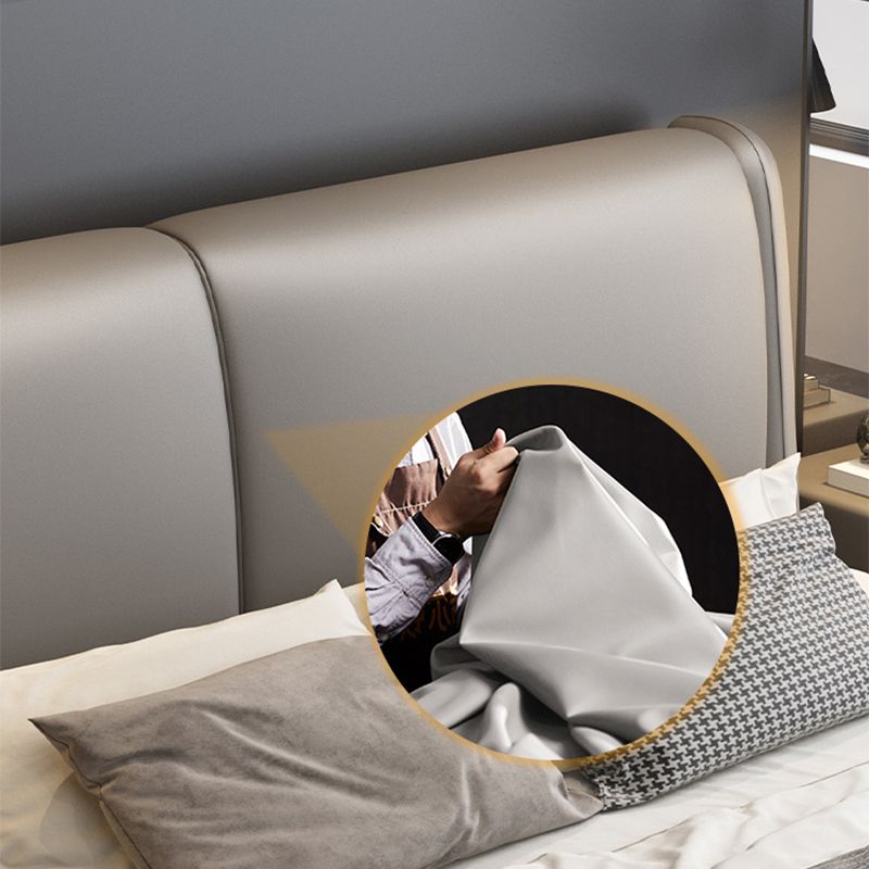 Contemporary Wooden Bed Frame Dark Grey Genuine Leather Standard Bed