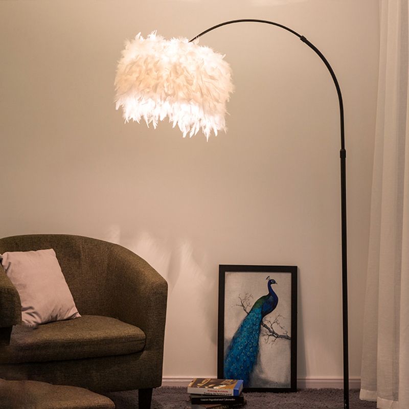Trommelvormige veer staande lamp Noordse 1-bulb zwart/wit zwanenhals vloerlicht met/zonder lade