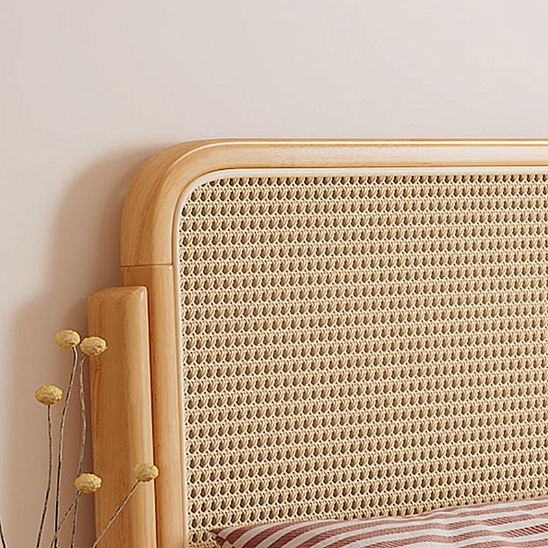 Rattan and Rubberwood Panel Bed Natural Tropical Standard Bed Rectangular