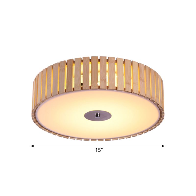Bamboe Drum Schaduw Inbouwlamp Moderne Stijl 15 "/19" W LED Beige Plafondlamp voor Woonkamer