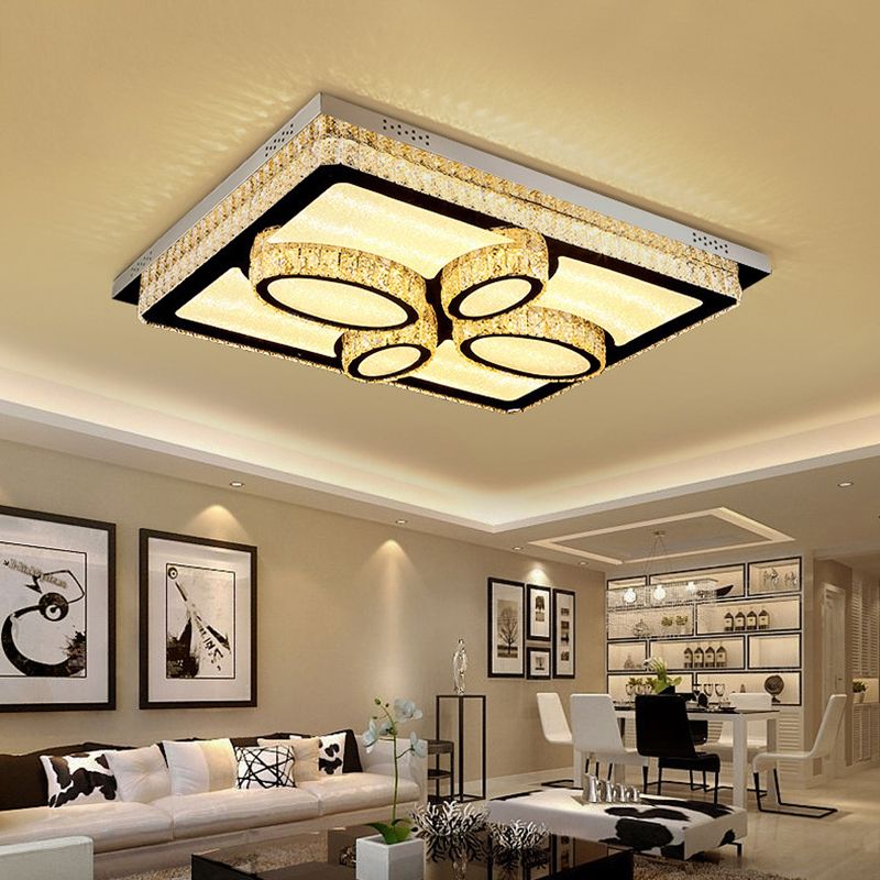 Rettangolare Soffitto Montato Lampada Contemporary Crystal Family Room LED Flush Light in Chrome