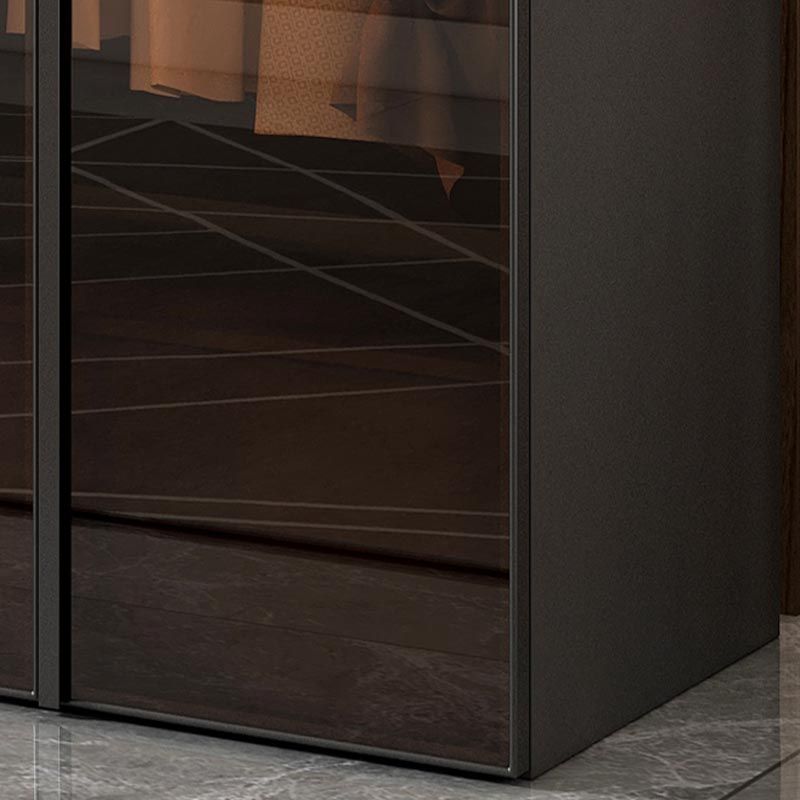 Brown Cabinet with Glass Doors Modern Hinged Door Wardrobe for Home