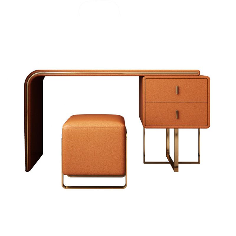 Glam Faux Leather Vanity Dressing Table 2-Drawer Makeup Vanity Desk