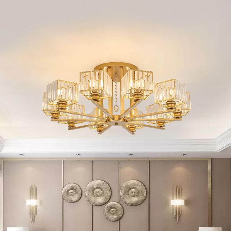 Lámpara empotrada rectangular de cristal prismático, lámpara de techo semiempotrable moderna para sala de estar con 4/6/8 luces, en negro/dorado
